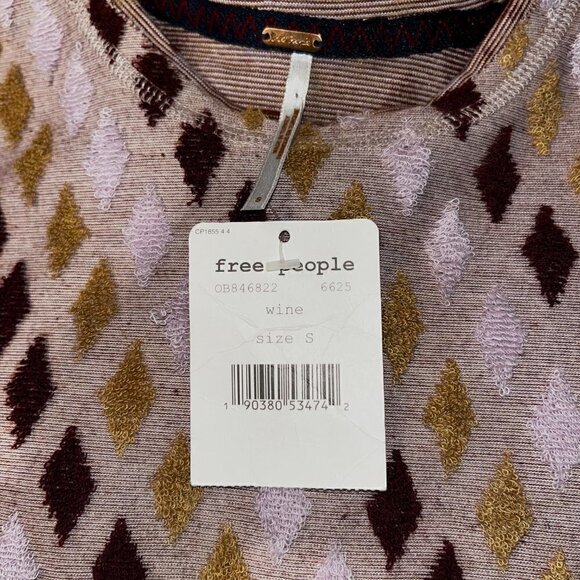 FREE PEOPLE Wine & Dusty Pink  Magic Carpet Terry Cloth Diamond Crop Top NWT - S - Picture 6 of 6